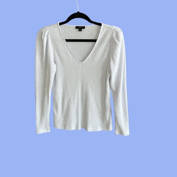 J. Crew Light Blue Ribbed Knit Puffed Sleeves V Neck Casual Sweater Size Small - Picture 1 of 7